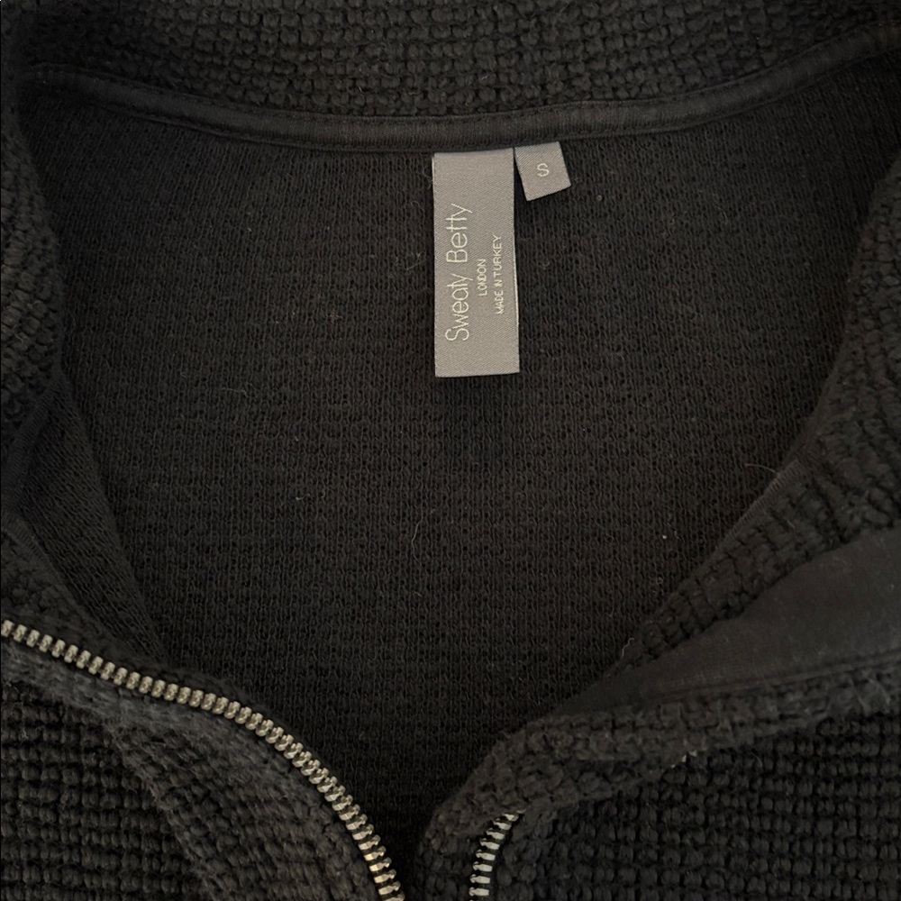 Sweaty Betty Restful Boucle Black Knit Zip Front Boxy Sweater Jacket Small - Picture 3 of 8